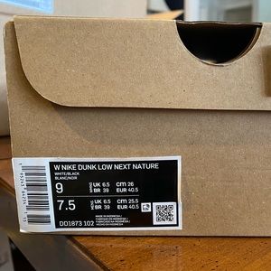 Womens Dunk Low Next Nature White Black Panda size 9 men’s 7.5 New!